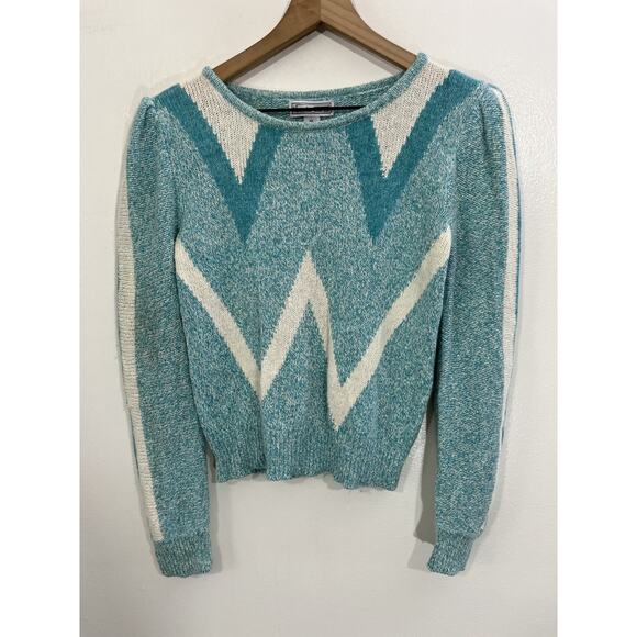 Vtg 80s 90s Angora Blend Sweater M Indie Preppy Chevron Y2K Grandma Eclectic - Picture 1 of 11